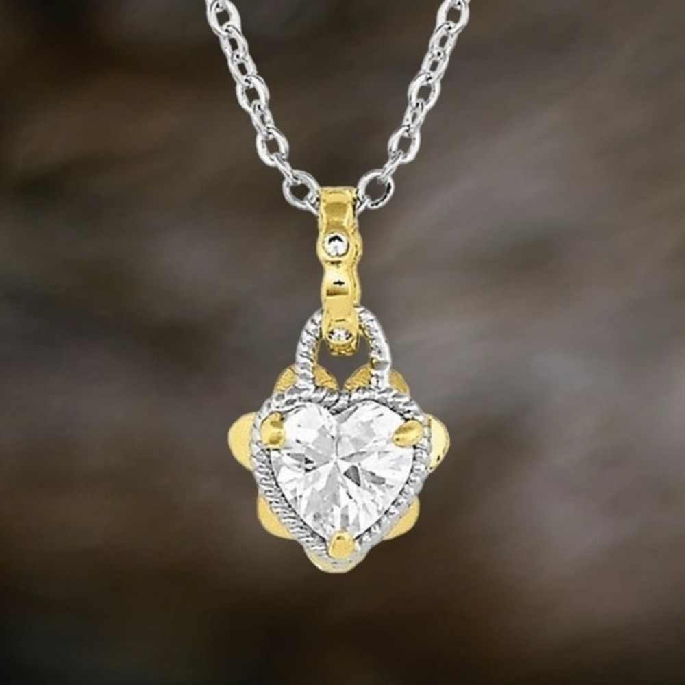 Montana Silversmiths Two-tone Flowered Heart Cubic‎ Zirconia Necklace New!